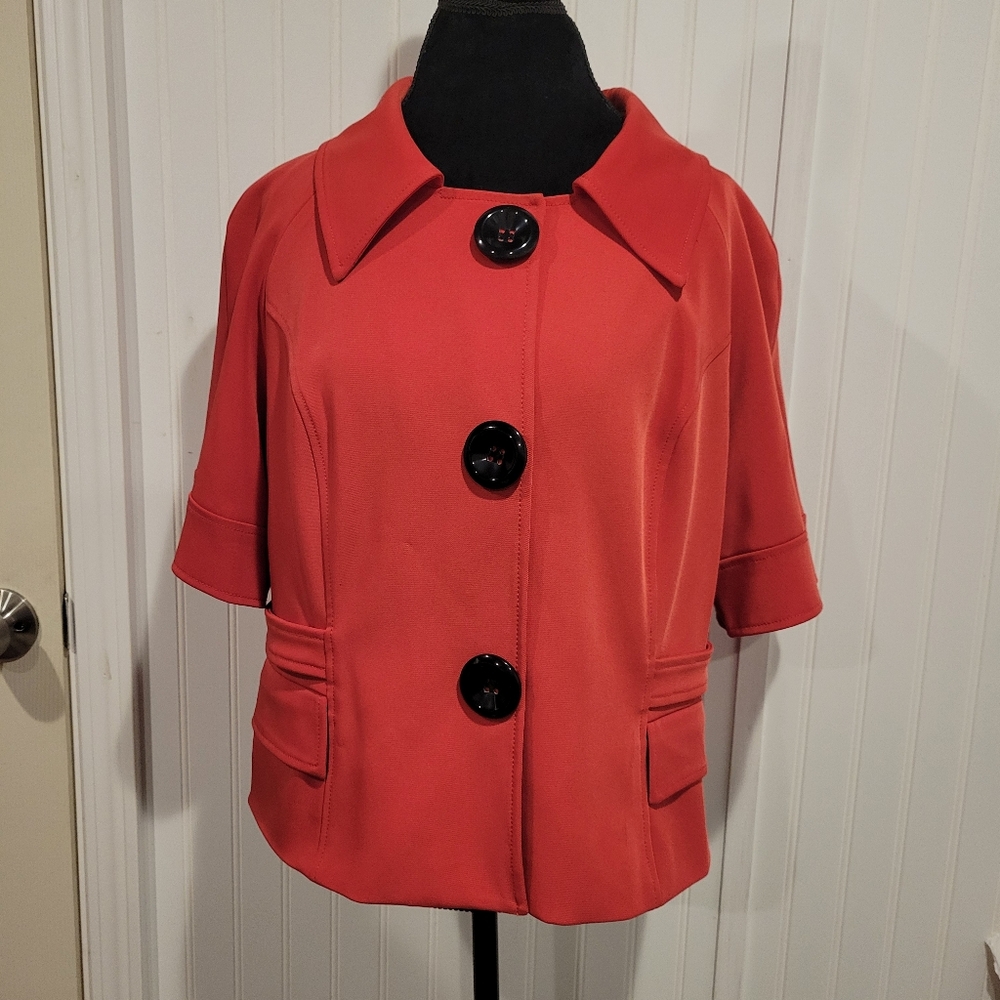 INC Raspberry Belted Huge Buttons Short Sleeve Lined Jacket Size XL